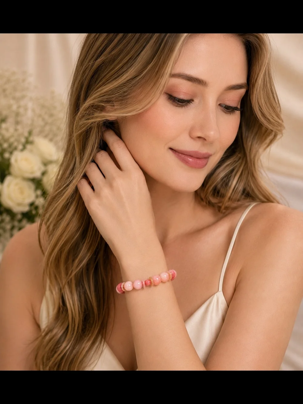 Blush Pink Glass Beaded Stretch Bracelet - Handmade Stretch Bracelet - 7 Inches